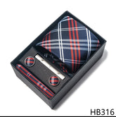 Conjunto Gravata de Seda Xadrez Vermelho Azul